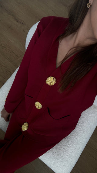 Wine gold button detail coord- evera - Fash Focused