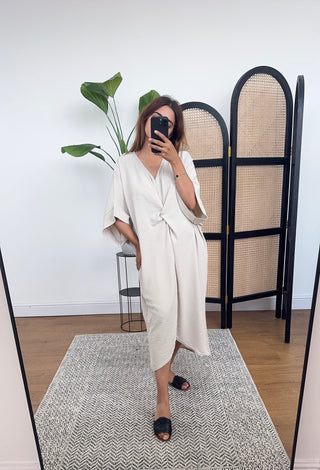 Cream short sleeve knot dress- esme - Fash Focused