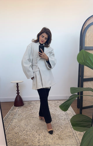 Cream belted jacket- elise - Fash Focused