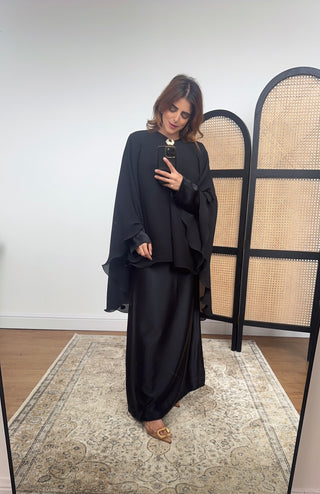 Black two piece pleated cape dress- lulwa - Fash Focused