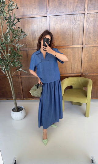 Two piece denim skirt set- Gina - Fash Focused