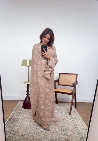 Nude drape scarf printed dress- lana - Fash Focused