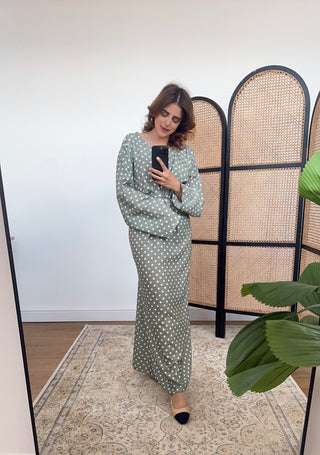 Sage polka dress- Tara - Fash Focused