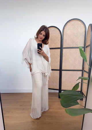 Cream luxe chiffon silk coord- lili