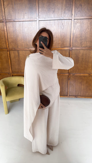 cream scarf coord with gold brooch- arya - Fash Focused