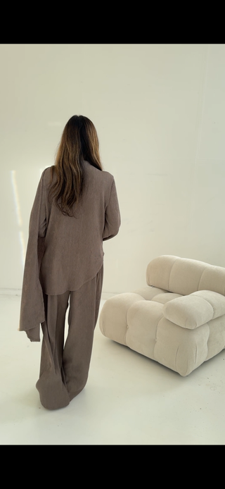 Taupe scarf coord with gold brooch- imani - Fash Focused