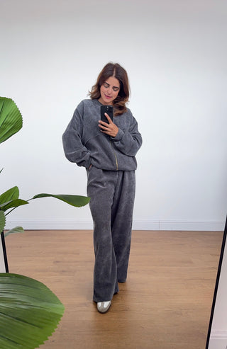 Charcoal velvet zip coord - Reem - Fash Focused