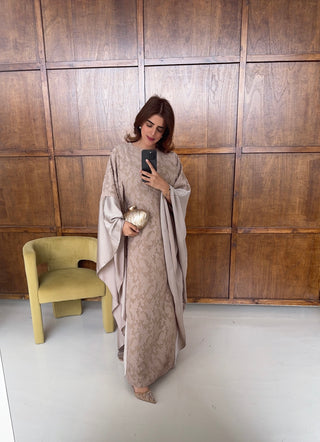 Taupe butterfly kaftan with inner tie belt- marzia - Fash Focused