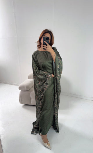 Olive printed diamente kaftan- rimal - Fash Focused