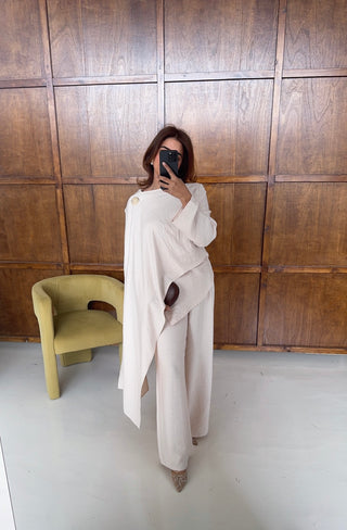cream scarf coord with gold brooch- arya - Fash Focused