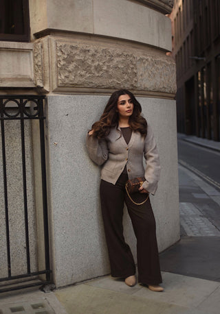 taupe  cardigan with pockets - Indy - Fash Focused