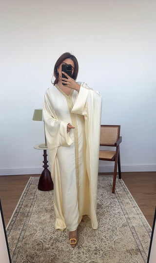 Ivory butterfly kaftan with gold detail- fria - Fash Focused