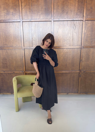 Black shirred midi dress- sofia