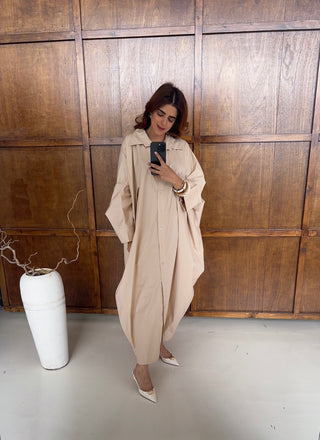 Beige cotton shirt dress- fatin - Fash Focused