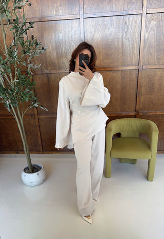 Cream embroidered two piece- hira - Fash Focused