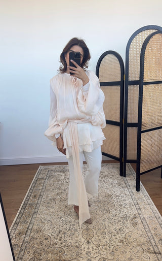 Nude Ruffle tie neck top - yara - Fash Focused