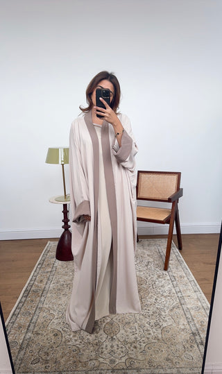 Cream/taupe two piece abaya set-  vani - Fash Focused