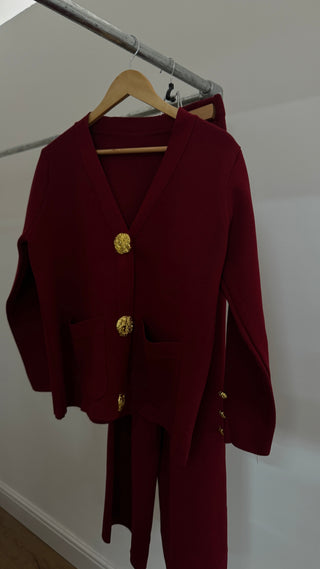 Wine gold button detail coord- evera - Fash Focused