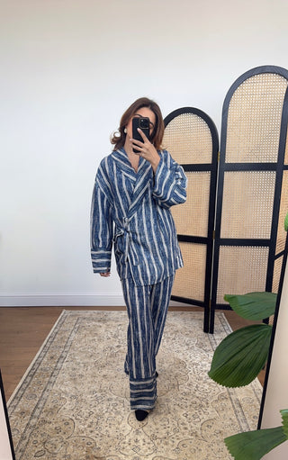 Blue stripe wrap over coord - bria - Fash Focused