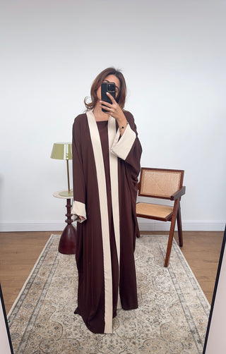 coco/cream two piece abaya set-  vani - Fash Focused