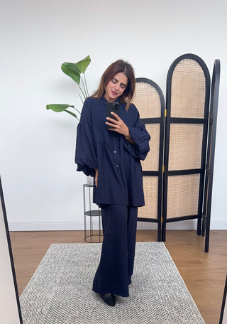 Navy puff sleeve coord - Dahlia - Fash Focused