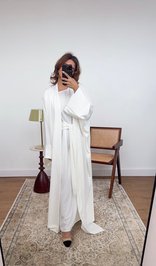 White two piece abaya set- hadia - Fash Focused
