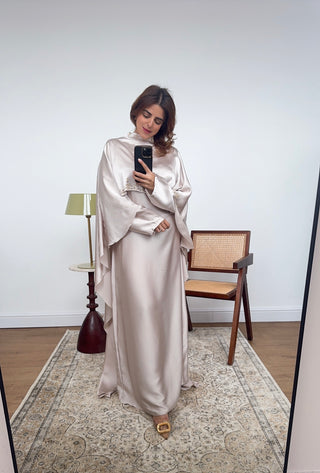 Cream high neck cape dress - noor - Fash Focused