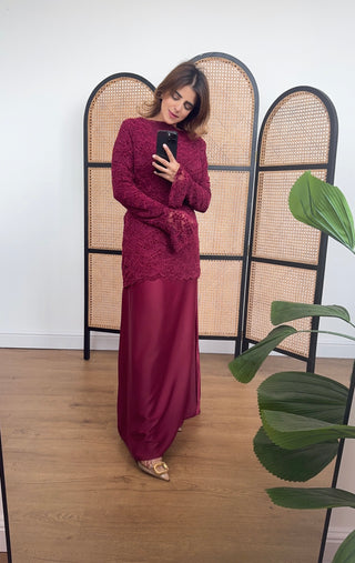 Wine lace dress- valentina