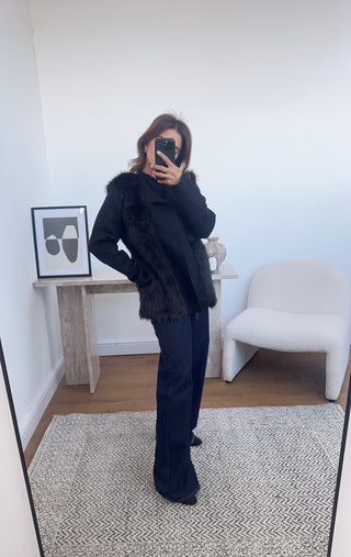 Black Faux fur cardigan - Briana - Fash Focused