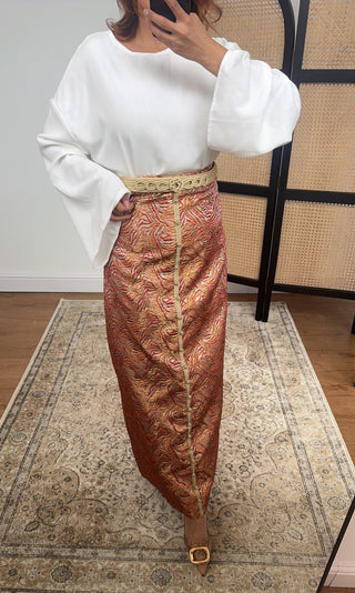 Orange brocade skirt coord-  aurora - Fash Focused