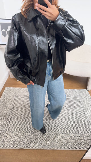 black faux leather jacket- nila - Fash Focused