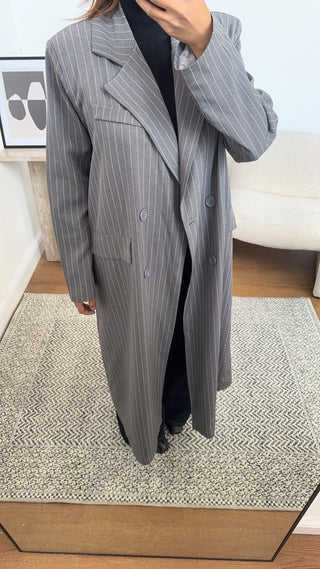 grey striped longline blazer - Aria - Fash Focused