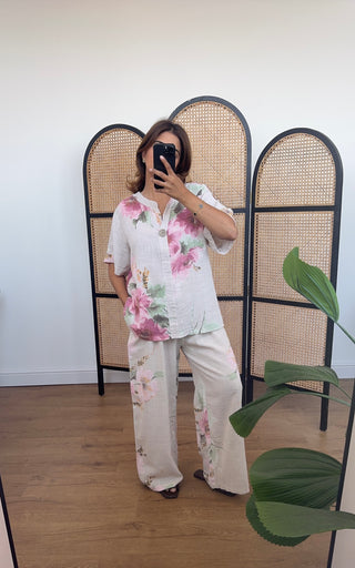 Cream floral linen blend coord