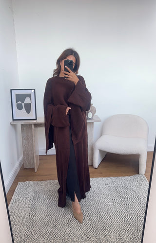Coco Long cardigan with attached scarf- aleah - Fash Focused