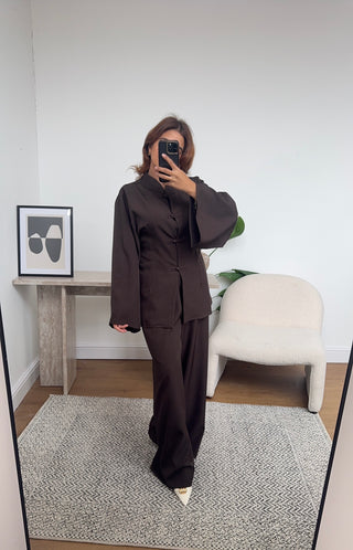 Coco pearl button and wide trouser set- manai