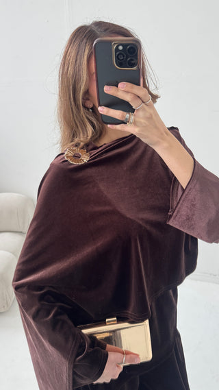 Coco velvet scarf coord with gold brooch- nura - Fash Focused