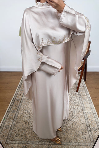 Cream high neck cape dress - noor - Fash Focused