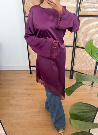 Plum Assymetric lace detail top- jaia