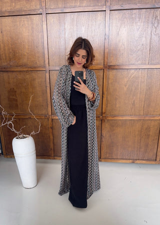 Black Zigzag crochet kimono with belt- sahi - Fash Focused