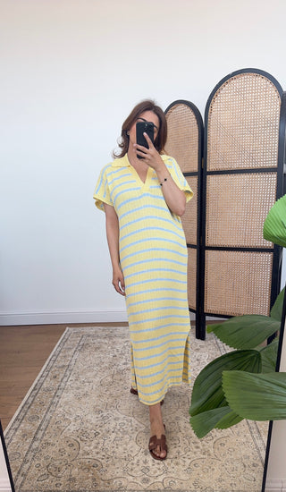 Butter yellow stripe knit dress- rana - Fash Focused