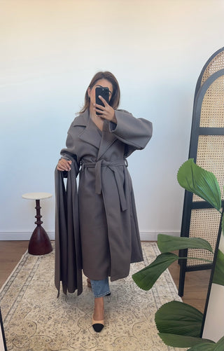 Taupe coat with scarf- margot