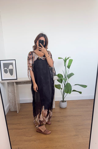 Black Floral chiffon dress- saray