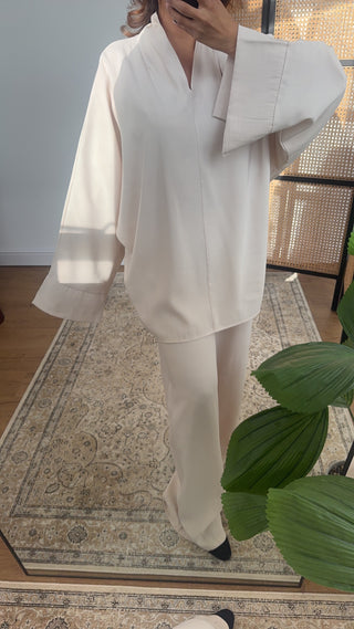 Cream coord with mandarin collar- mila - Fash Focused