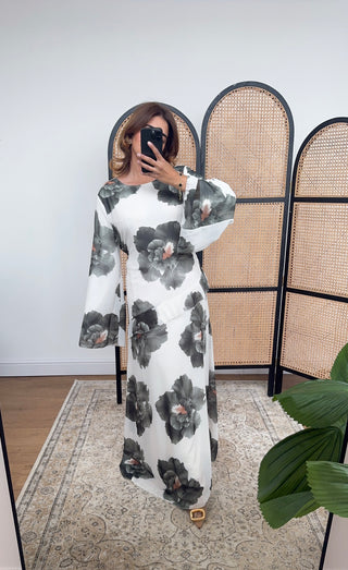 Olive chiffon printed maxi dress- bria