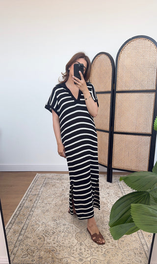 Black/white stripe knit dress- rana - Fash Focused