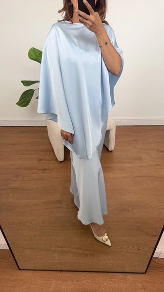 powder blue two piece dress and cape set - delilah - Fash Focused