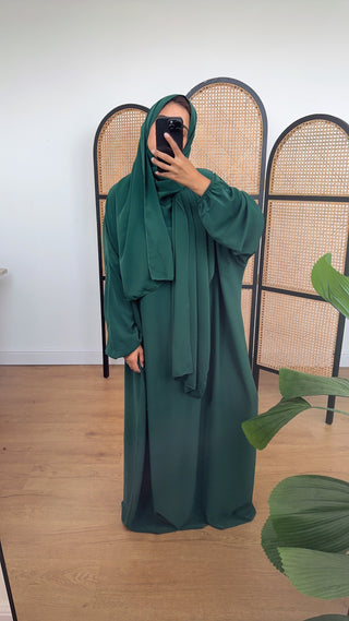 Emerald Abaya with attached scarf- Layli