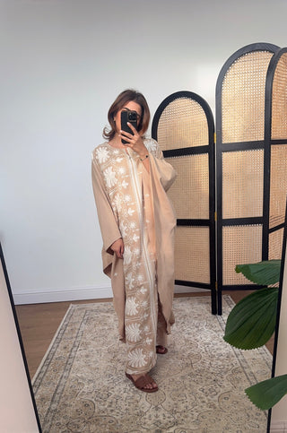Nude embroidered kaftan - layla - Fash Focused