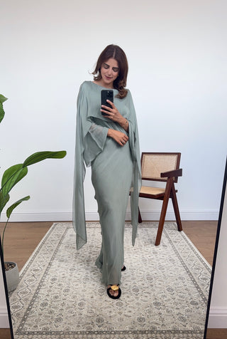 Long flowy dress with attach scarf sage - Sasa - Fash Focused