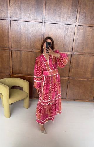 Fuscia patchwork dress- rosalia